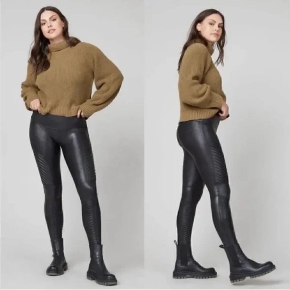 SPANX Faux Leather Moto Leggings Black NEW Plus Size 3X Petite